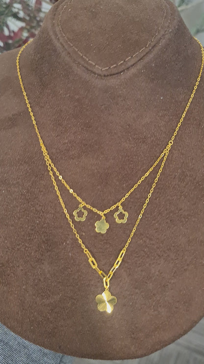 Gold Clover Layered Necklace 21KT - FKJNKL21KM10905