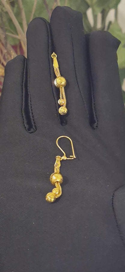 Gold Bead Drop Earrings 21KT - FKJERN21KM11396