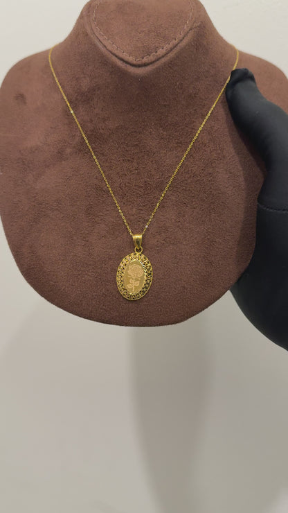 Gold Necklace (Chain with Rose Motif in Oval Shaped Pendant) 21KT - FKJNKL21KM10186