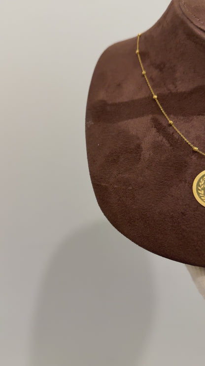 Gold Necklace (Beaded Chain with Turkish Lira Pendant) 21KT - FKJNKL21KM10161