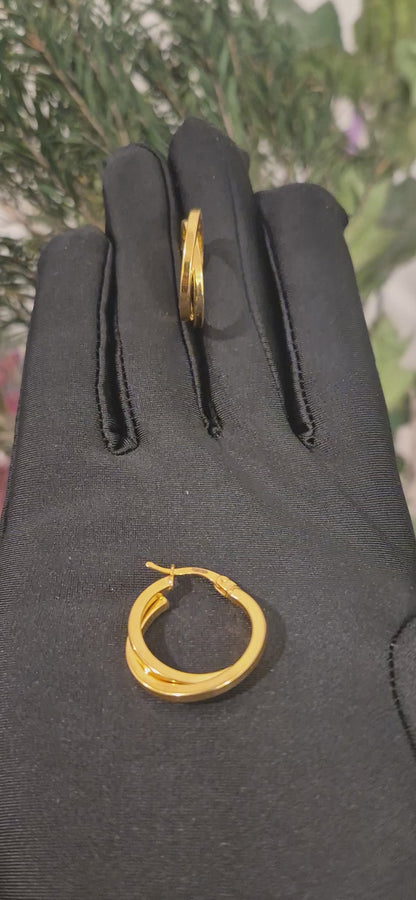 Gold Polished Layered Hoop Earrings 21KT - FKJERN21KM11272