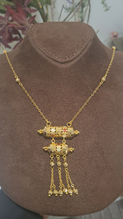 Gold Majestic Cylindrical Drape Necklace 21KT - FKJNKL21KM10374