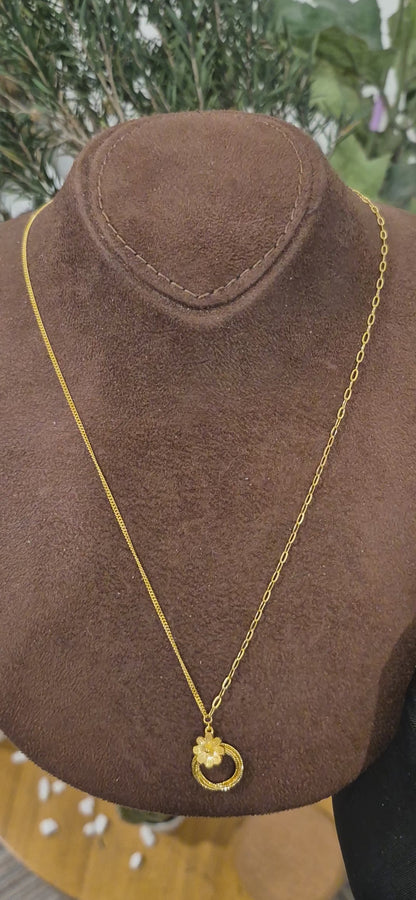 Gold Floral Ring Necklace 21KT - FKJNKL21KM11420