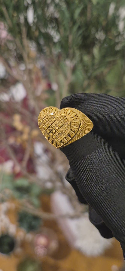 Gold Heart Lattice Ring 21KT - FKJRN21KM11242