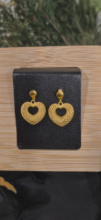 Gold Heart Drop Earrings 21KT - FKJERN21KM11477
