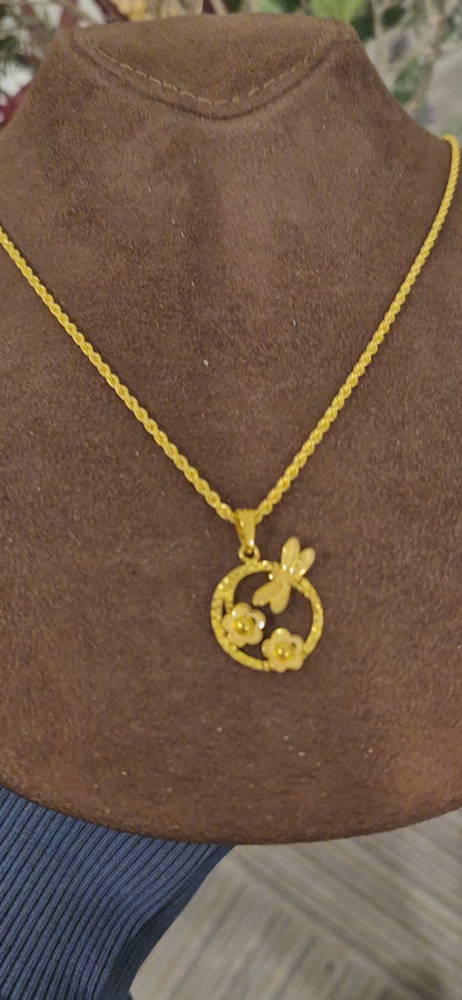 Gold Contemporary Floral Necklace 21KT - FKJNKL21KM11456