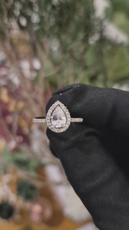Sterling Silver 925 Pear Halo Ring - FKJRNSL11002