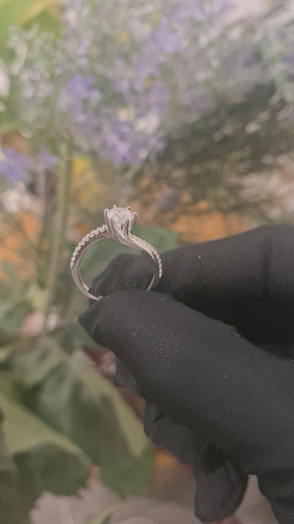 Sterling Silver 925 Wave Solitaire Ring - FKJRNSL10808