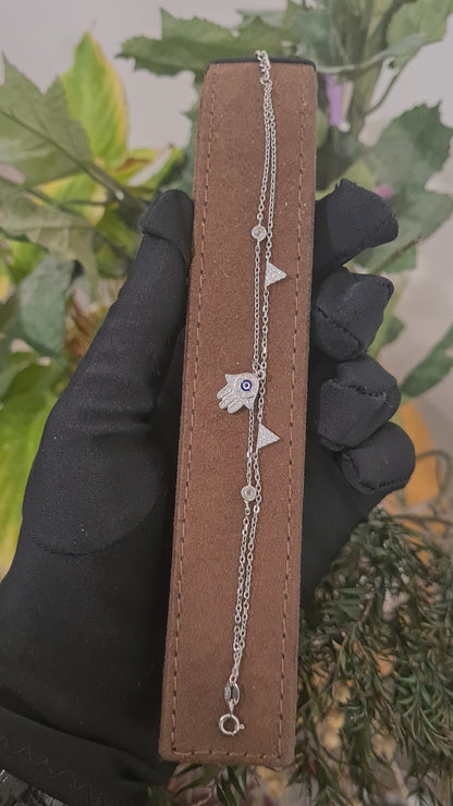 Sterling Silver 925 Chic Hamsa Hand Bracelet - FKJBRLSL10659