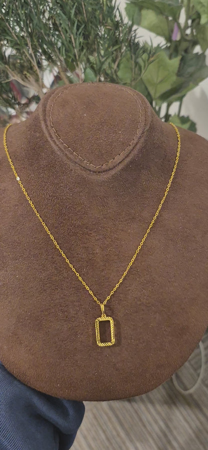 Gold Rectangle Frame Necklace 21KT - FKJNKL21KM11327