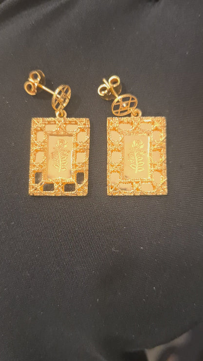 Gold Vintage Rose Drop Earrings 21KT - FKJERN21KM10860