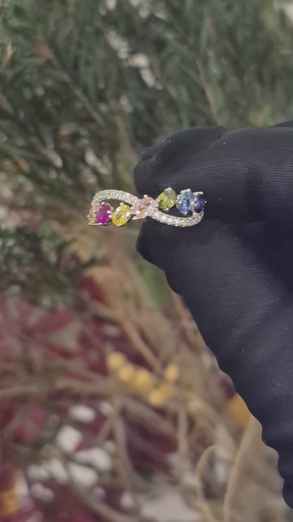 Sterling Silver 925 Rainbow Crossover Ring - FKJRNSL10976