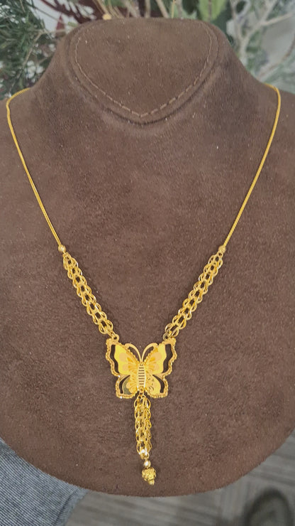 Gold Butterfly Drop Necklace 21KT - FKJNKL21KM10910