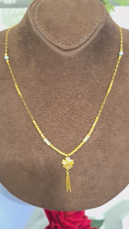 Gold Hanging Flower Beaded Necklace 21KT - FKJNKL21KM10368