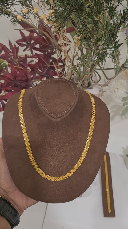 Gold Elegant Mesh Chain Set (Chain with Bracelet) 21KT - FKJCNST21KM10383