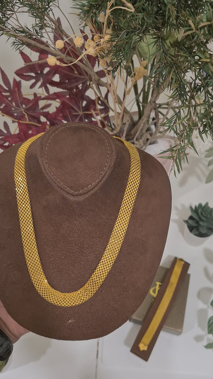 Gold Bold Flat Mesh Chain Set (Chain with Bracelet) 21KT - FKJCNST21KM10388