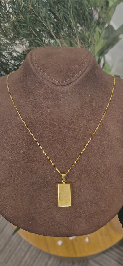 Gold Rectangular Ingot Necklace 21KT - FKJNKL21KM11434