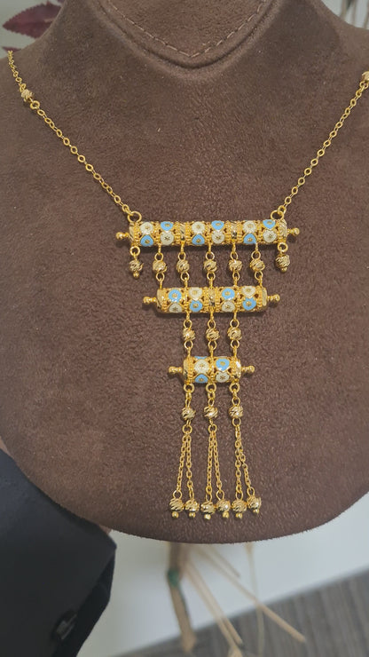 Gold Turquoise Accent Necklace 21KT - FKJNKL21KM10376