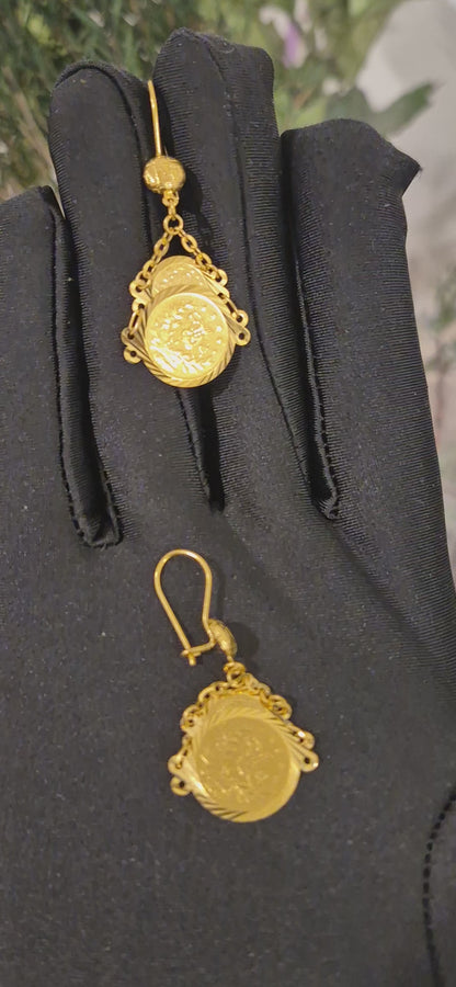 Gold Coin Motif Earrings 21KT - FKJERN21KM11426