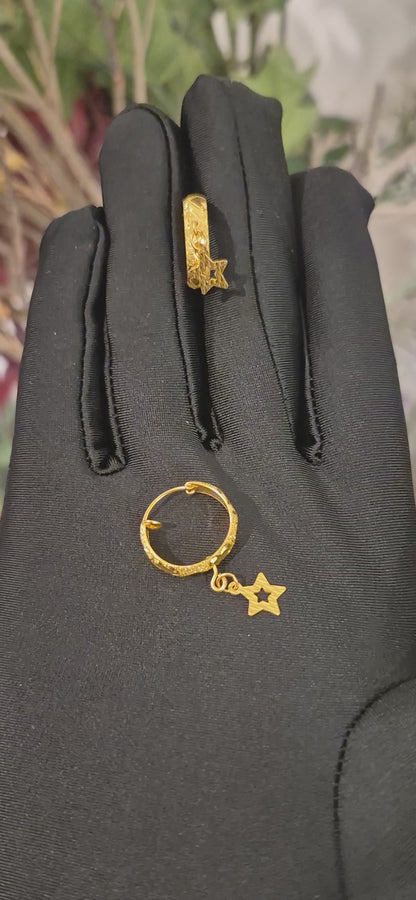 Gold Hanging Star Earrings 21KT - FKJERN21KM11263