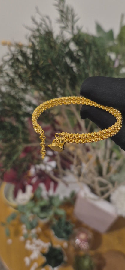 Gold Classic Beaded Bangle 21KT - FKJBNG21KM11218