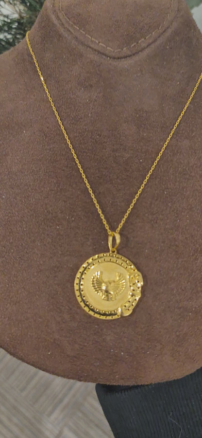 Gold Eagle Medallion Necklace 21KT - FKJNKL21KM11442