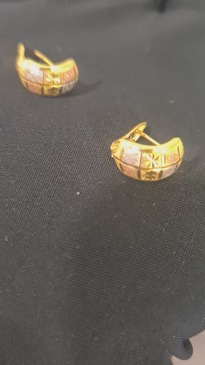 Gold Tri-Color Hoop Earrings 21KT - FKJERN21KM10855