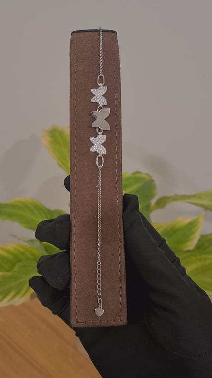 Sterling Silver 925 Triple Butterfly Bracelet - FKJBRLSL10566