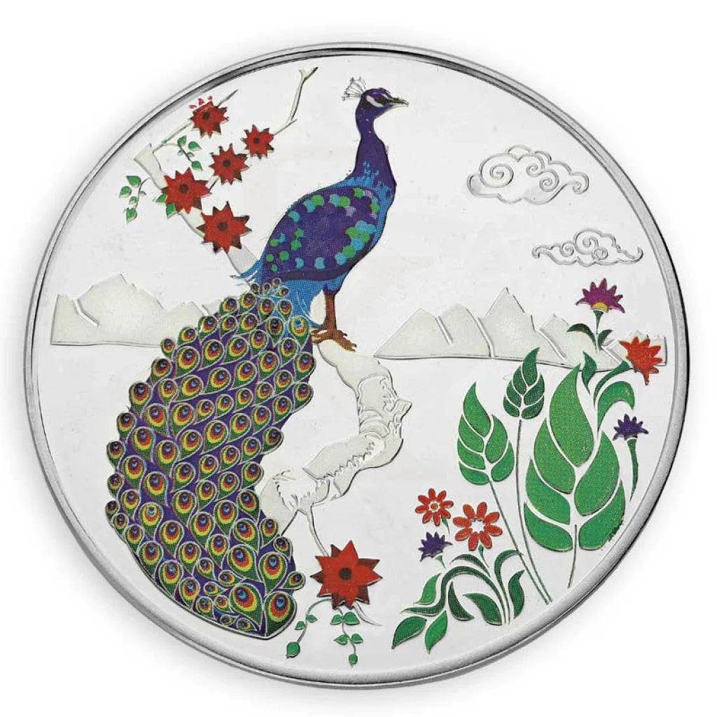 Silver 50 Grams Peacock And Flower Coin In Fine 999 - Fkjconsl3107 Bars