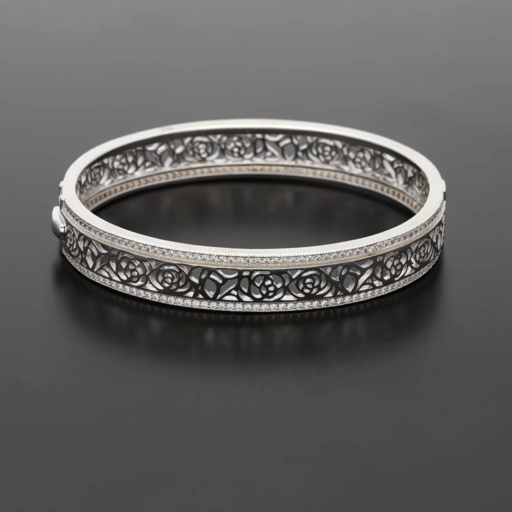 Sterling Silver 925 Antique Floral Pattern Bangle - Fkjbngsl7924 Bangles