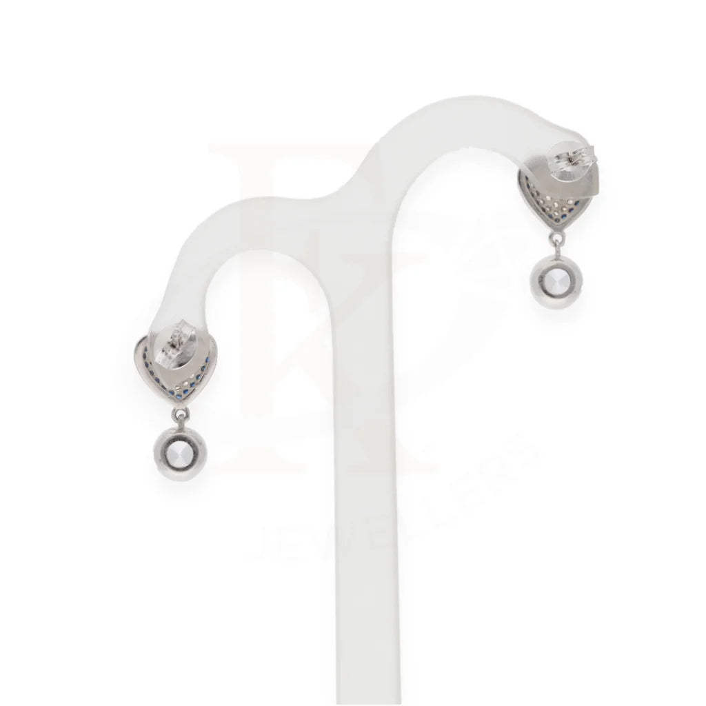 Sterling Silver 925 Blue Heart Shaped Cubic Zirconia Earrings - Fkjernsl8033