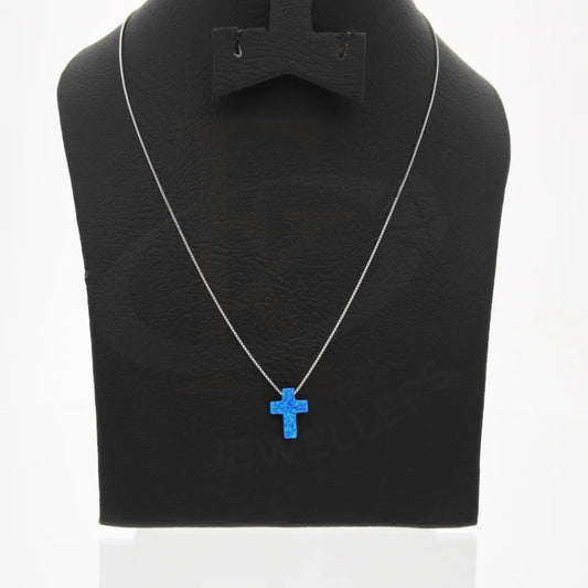 Sterling Silver 925 Blue Opal Cross Shaped Necklace - Fkjnklsl8067 Necklaces