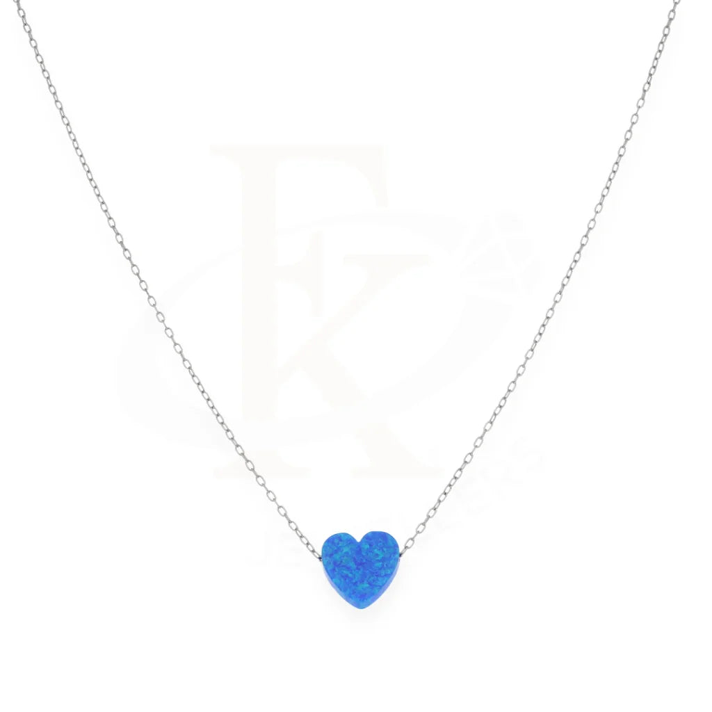 Sterling Silver 925 Blue Opal Heart Shaped Necklace - Fkjnklsl8064 Necklaces