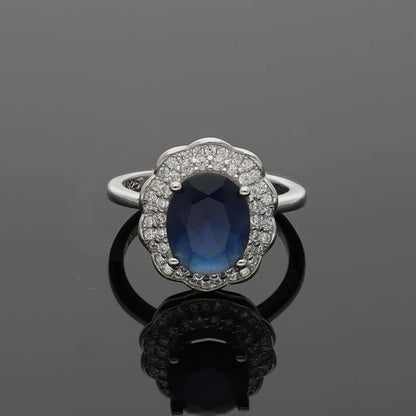 Italian Silver 925 Blue Oval Shaped Solitaire Ring - Fkjrnsl3502 Rings