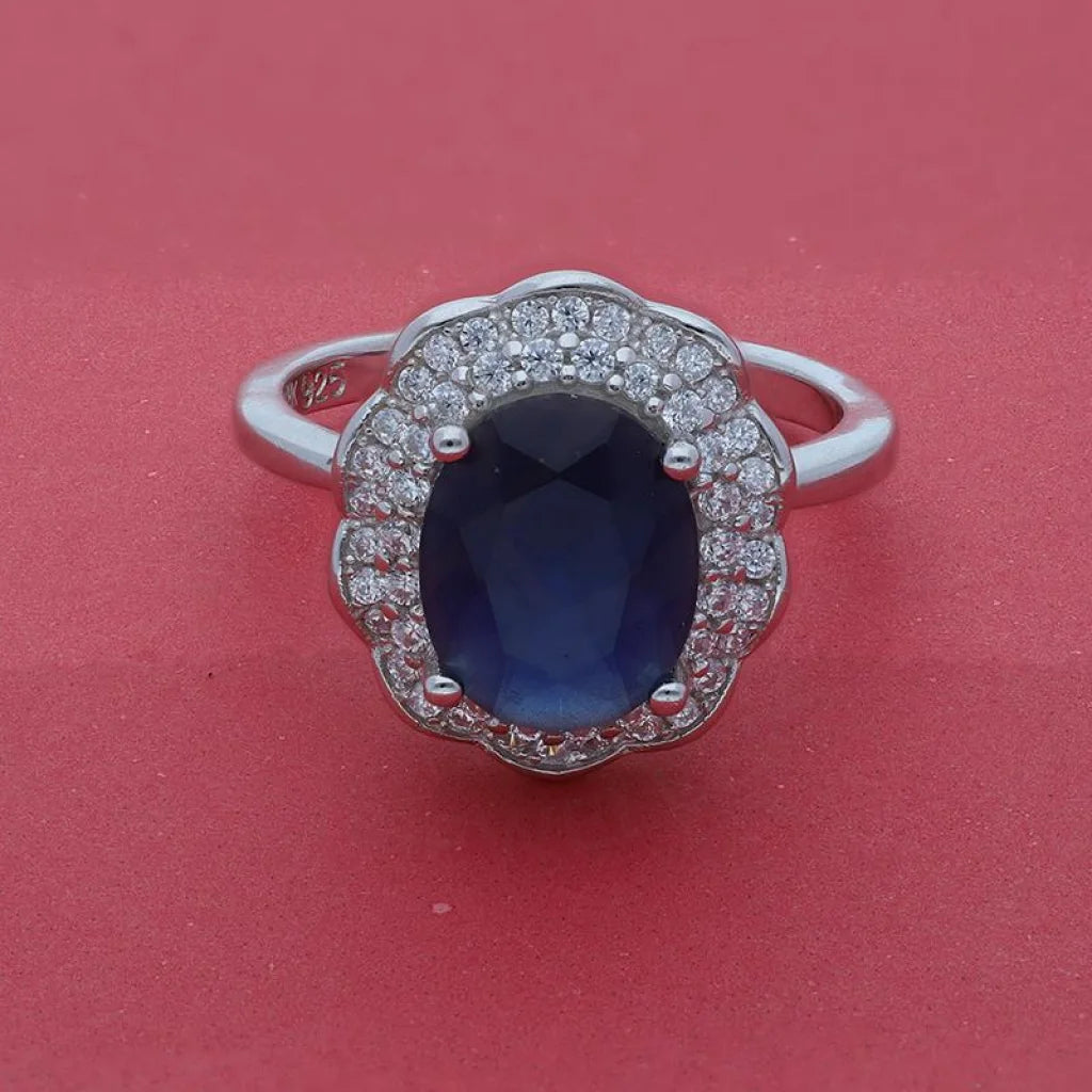 Italian Silver 925 Blue Oval Shaped Solitaire Ring - Fkjrnsl3502 Rings