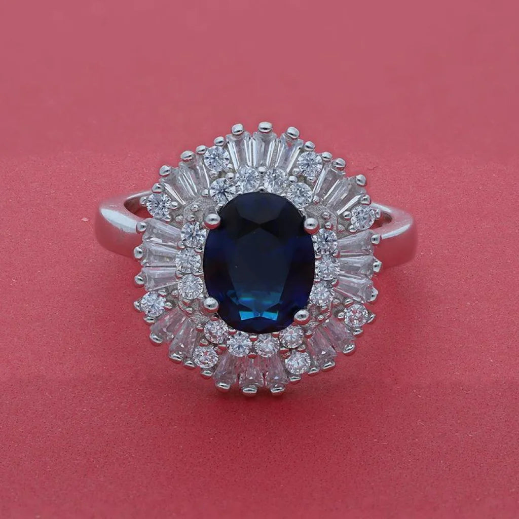 Italian Silver 925 Blue Oval Shaped Solitaire Ring - Fkjrnsl3510 Rings