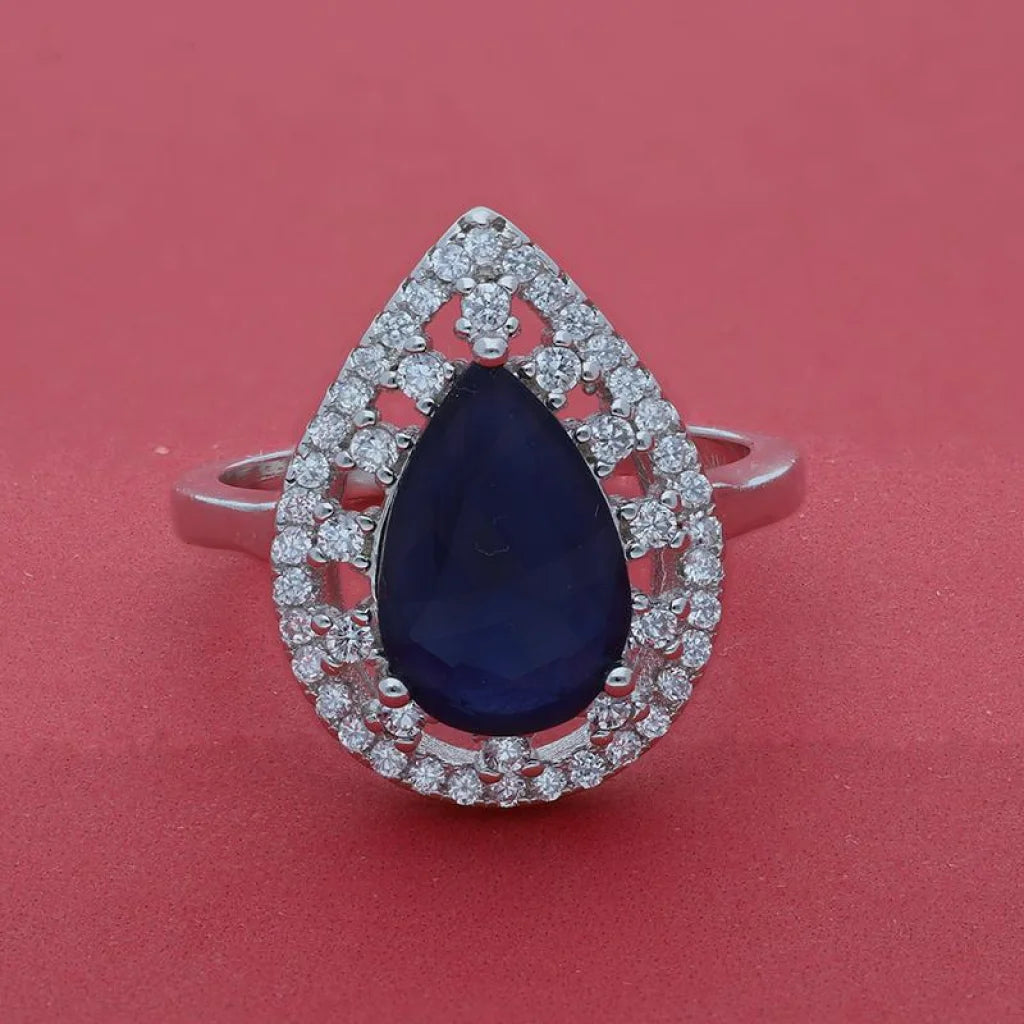 Italian Silver 925 Blue Pear Shaped Solitaire Ring - Fkjrnsl3506 Rings