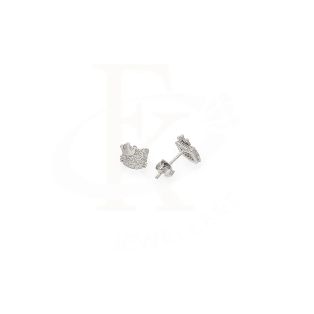 Sterling Silver 925 Cat With Crown Shaped Stud Earrings - Fkjernsl7976