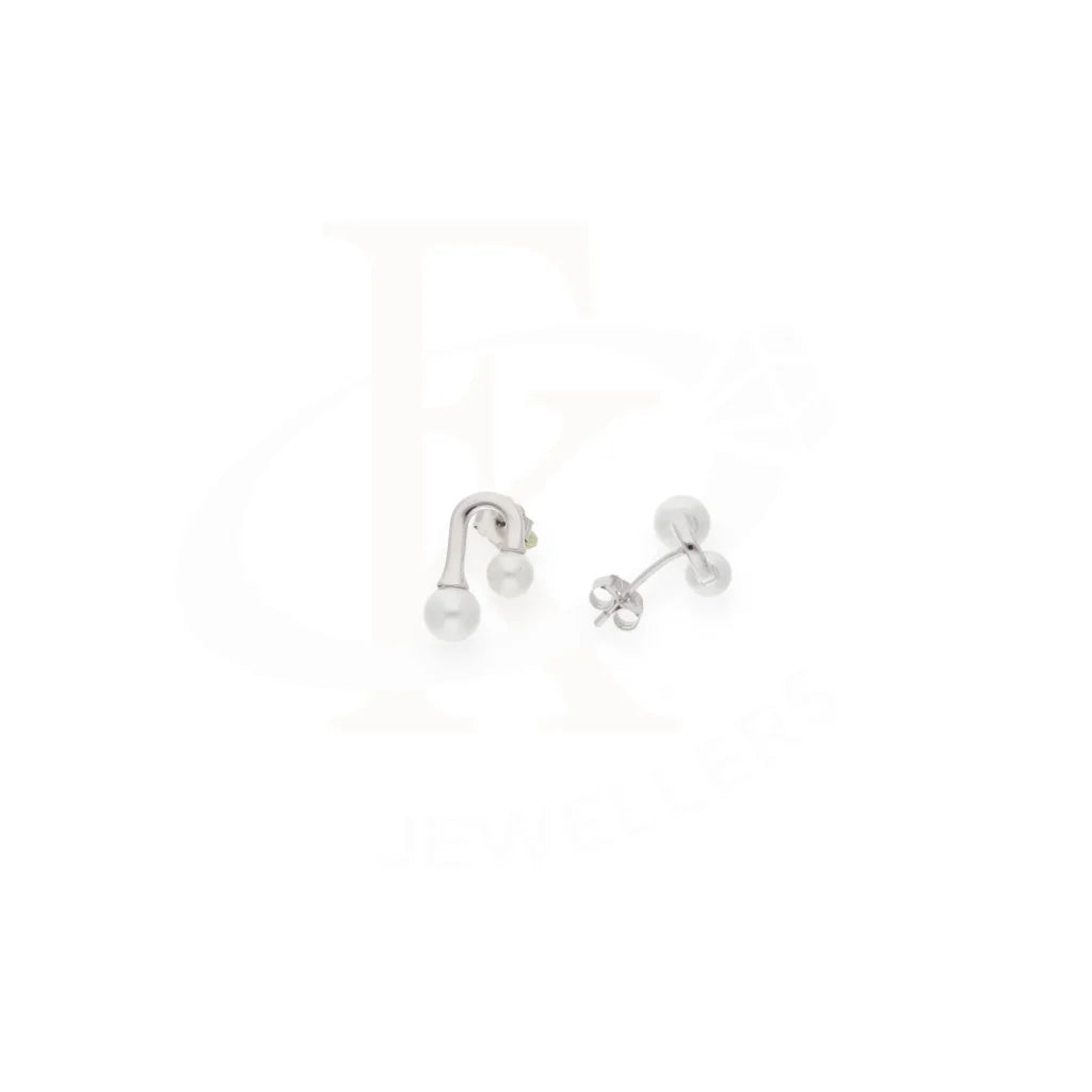 Sterling Silver 925 Classy Double Sided Pearl Drop Earrings - Fkjernsl8014