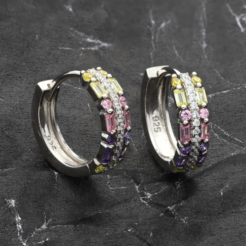 Sterling Silver 925 Colored Zirconium Hoop Earrings - Fkjernsl5879