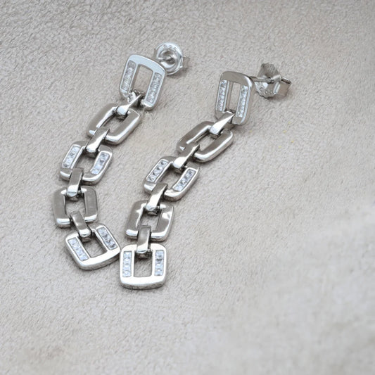 Sterling Silver 925 Designer Link Zirconia Earrings - Fkjernsl5872