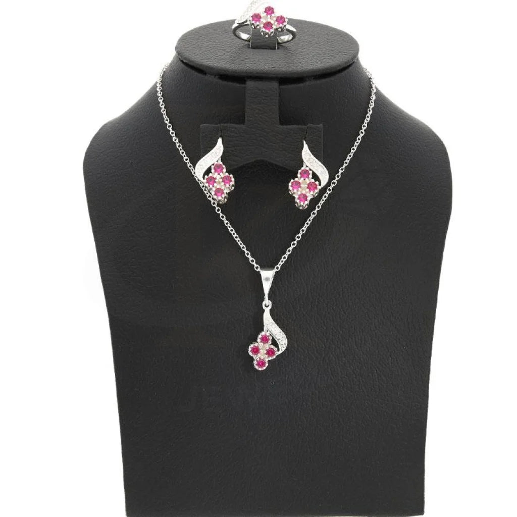 Italian Silver 925 Elegant Pendant Set (Necklace Earrings And Ring) - Fkjnklstsl2122 Sets