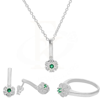 Italian Silver 925 Flower Pendant Set (Necklace Earrings And Ring) - Fkjnklstsl2081 Sets