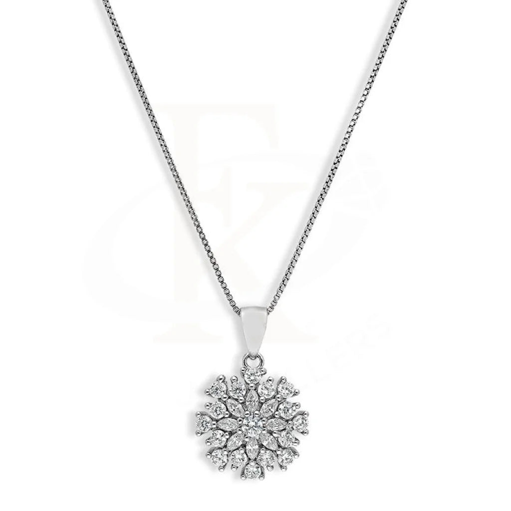 Italian Silver 925 Flower Pendant Set (Necklace Earrings And Ring) - Fkjnklstsl2287 Sets