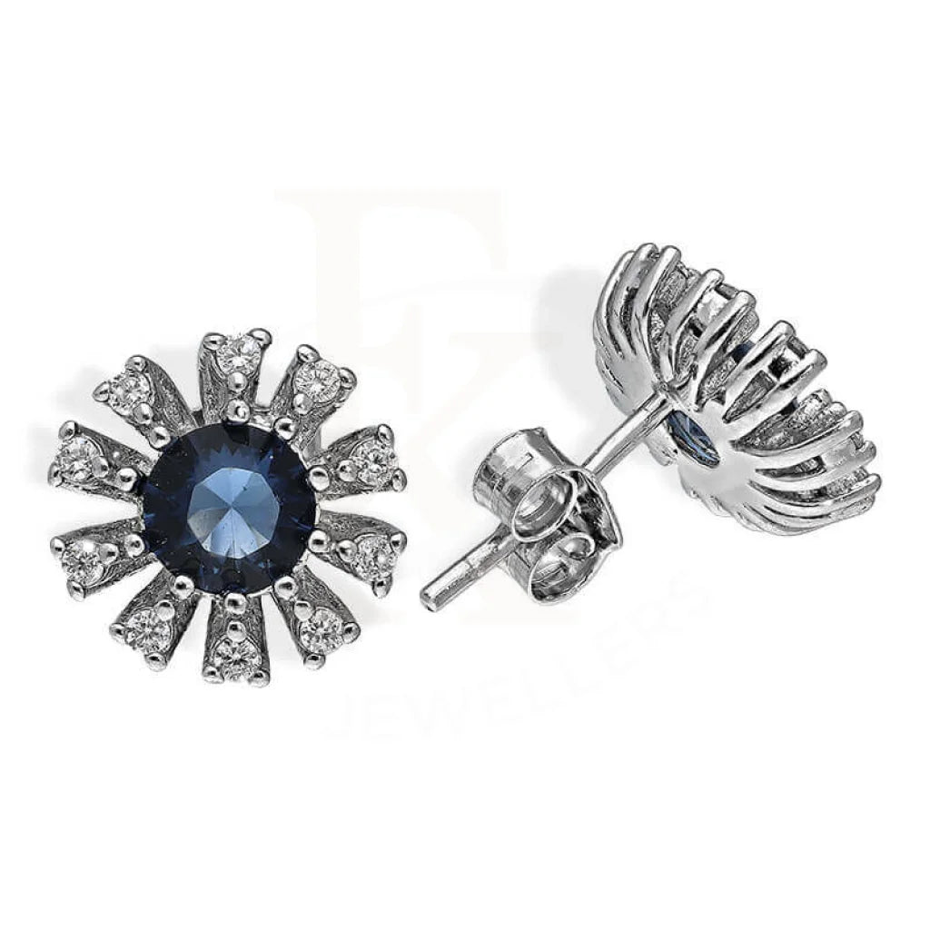 Italian Silver 925 Flower Shaped Solitaire Stud Earrings - Fkjernsl2545