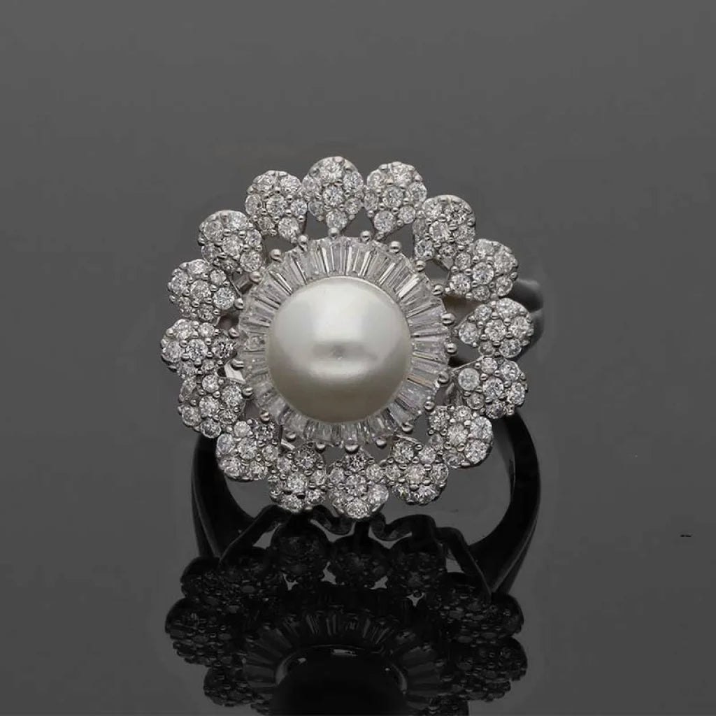 Sterling Silver 925 Flower Shaped With Pearl Ring - Fkjrnsl3652 Rings