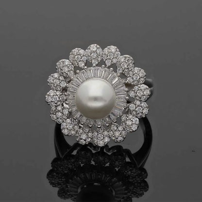 Sterling Silver 925 Flower Shaped With Pearl Ring - Fkjrnsl3652 Rings