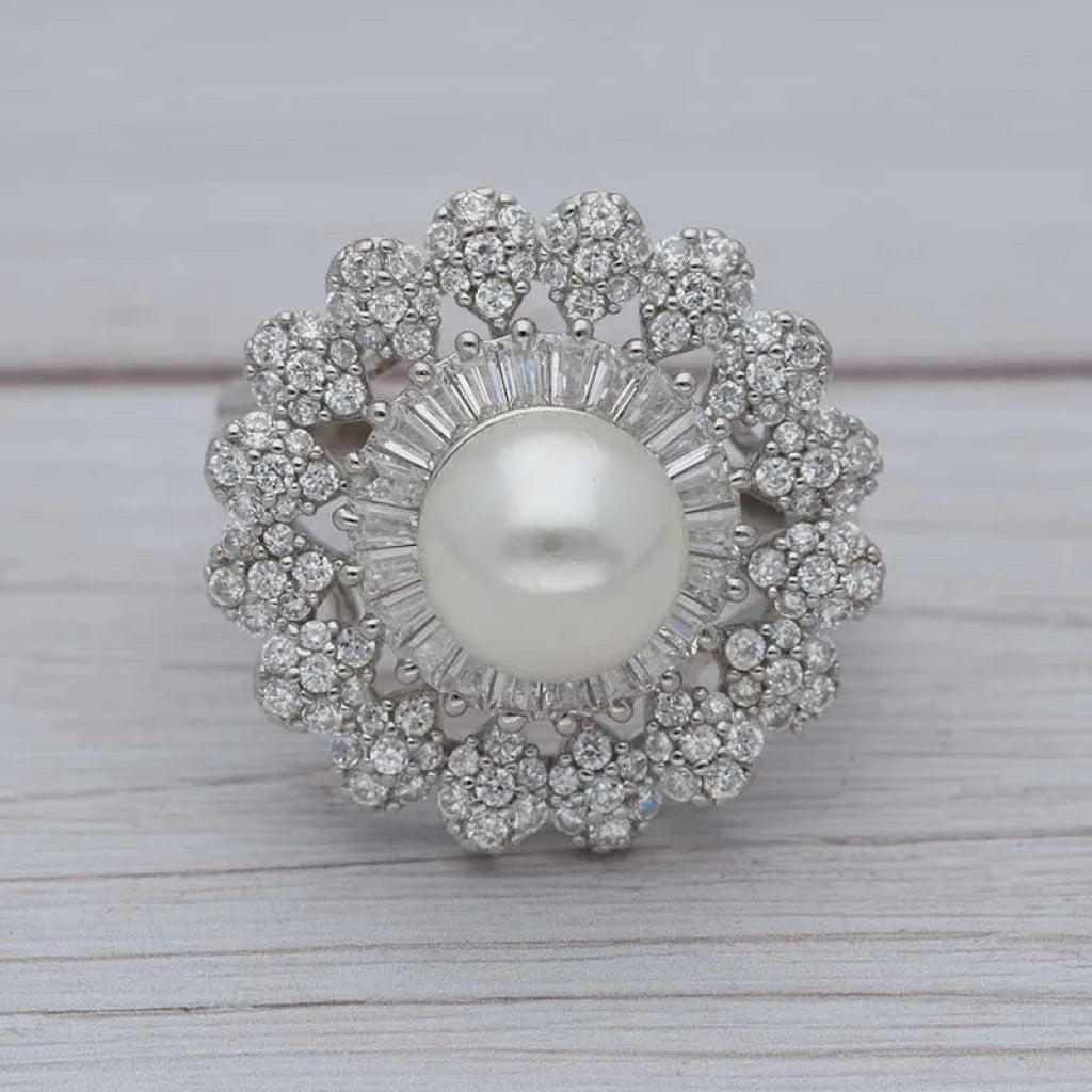 Sterling Silver 925 Flower Shaped With Pearl Ring - Fkjrnsl3652 Rings