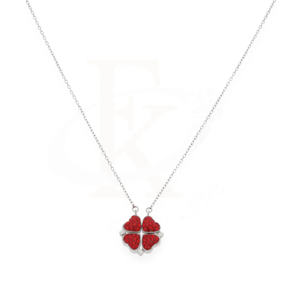 Sterling Silver 925 Four Leaf Clover Reversible Dual Heart Necklace - Fkjnklsl8071 Necklaces