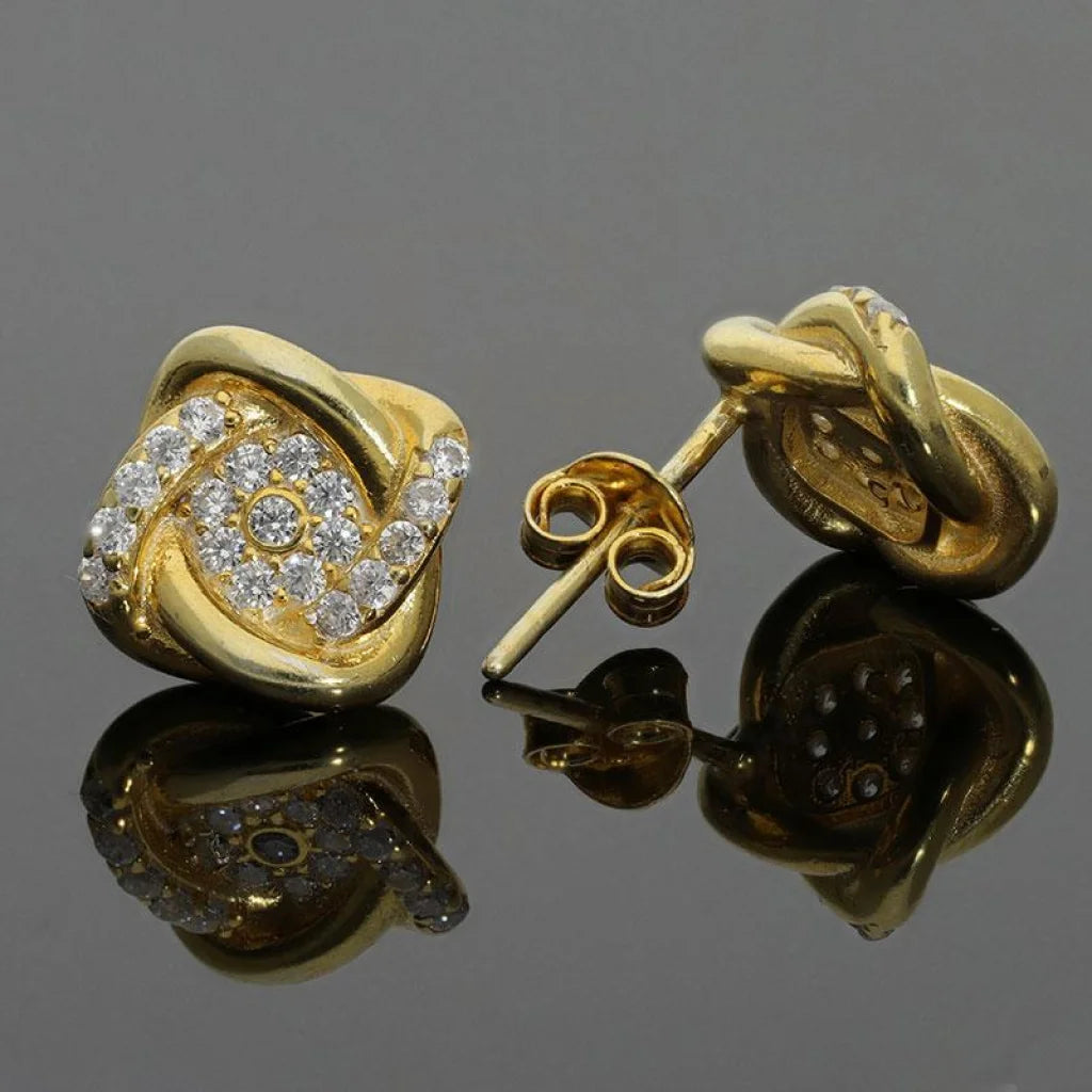 Italian Silver 925 Gold Plated Flower Knot Stud Earrings - Fkjernsl2494